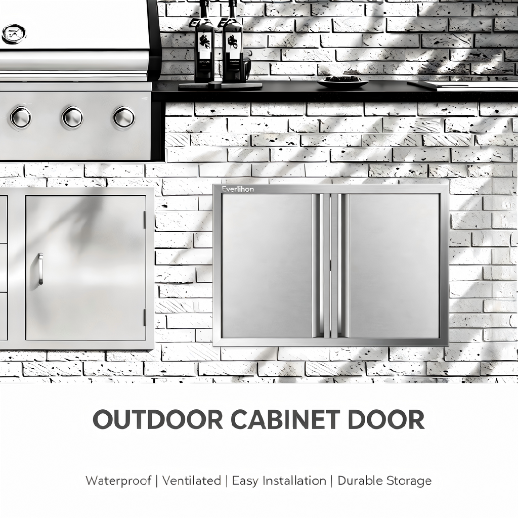 201 Stainless Steel Recessed Double BBQ Door, Custom Sizes, Flush Mount Outdoor Kitchen