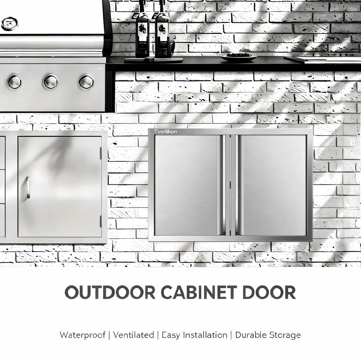 201 Stainless Steel Recessed Double BBQ Door, Custom Sizes, Flush Mount Outdoor Kitchen