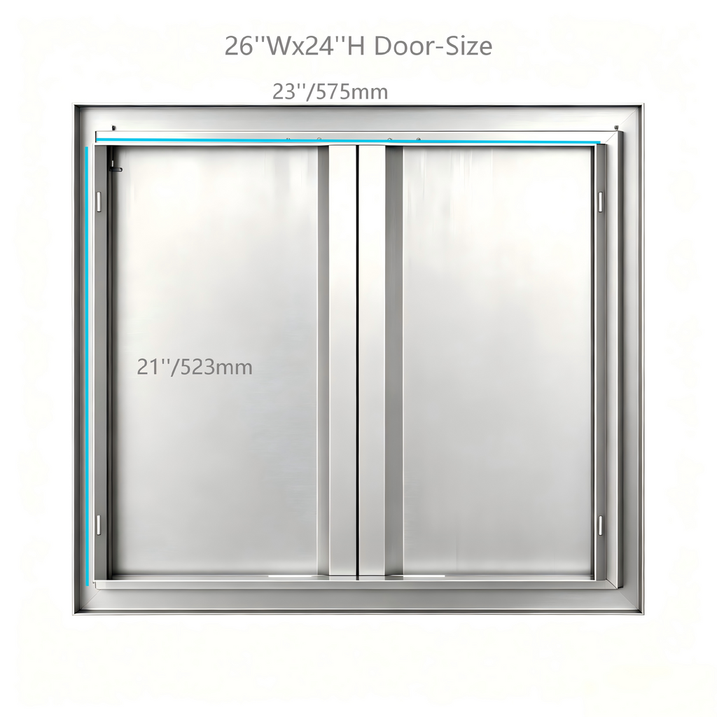 201 Stainless Steel Recessed Double BBQ Door, Custom Sizes, Flush Mount Outdoor Kitchen