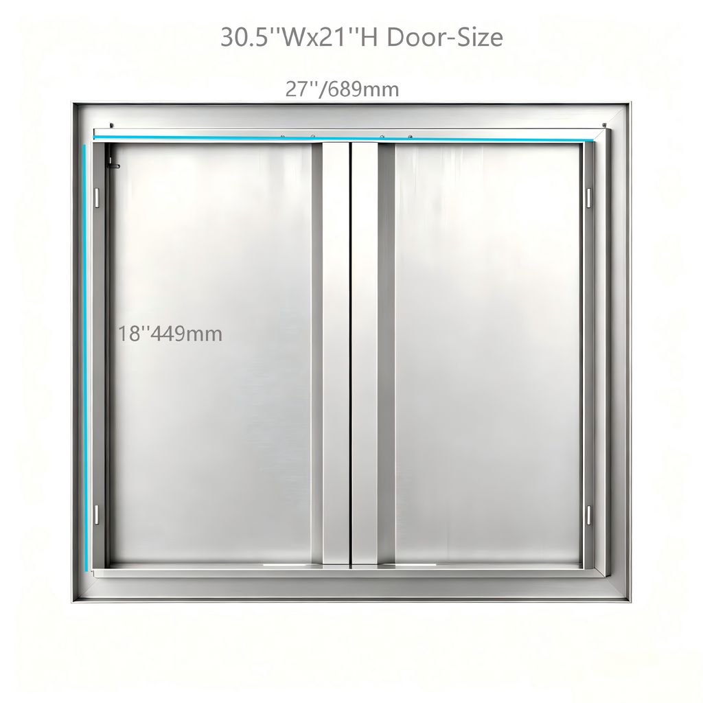 201 Stainless Steel Recessed Double BBQ Door, Custom Sizes, Flush Mount Outdoor Kitchen