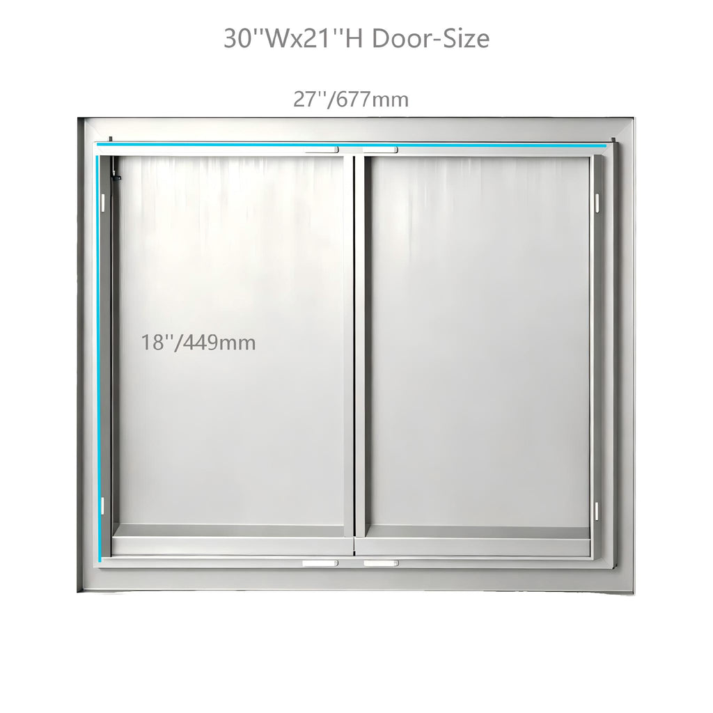 201 Stainless Steel Recessed Double BBQ Door 30 x 21 Inch, Flush Handle, Outdoor Kitchen
