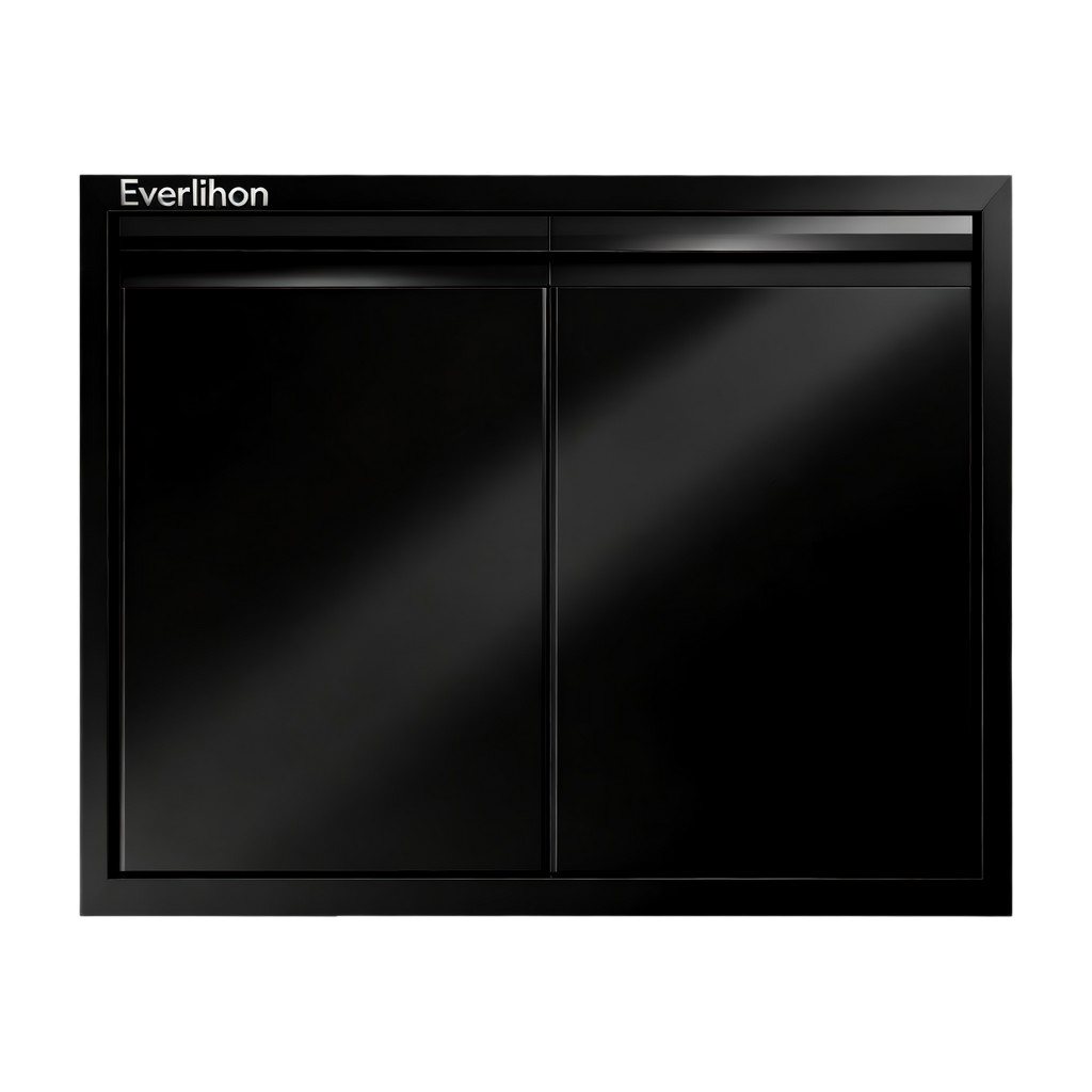 Powder-Coated Iron Recessed Double BBQ Door 30 x 21 Inch, Flush Handle, Outdoor Kitchen