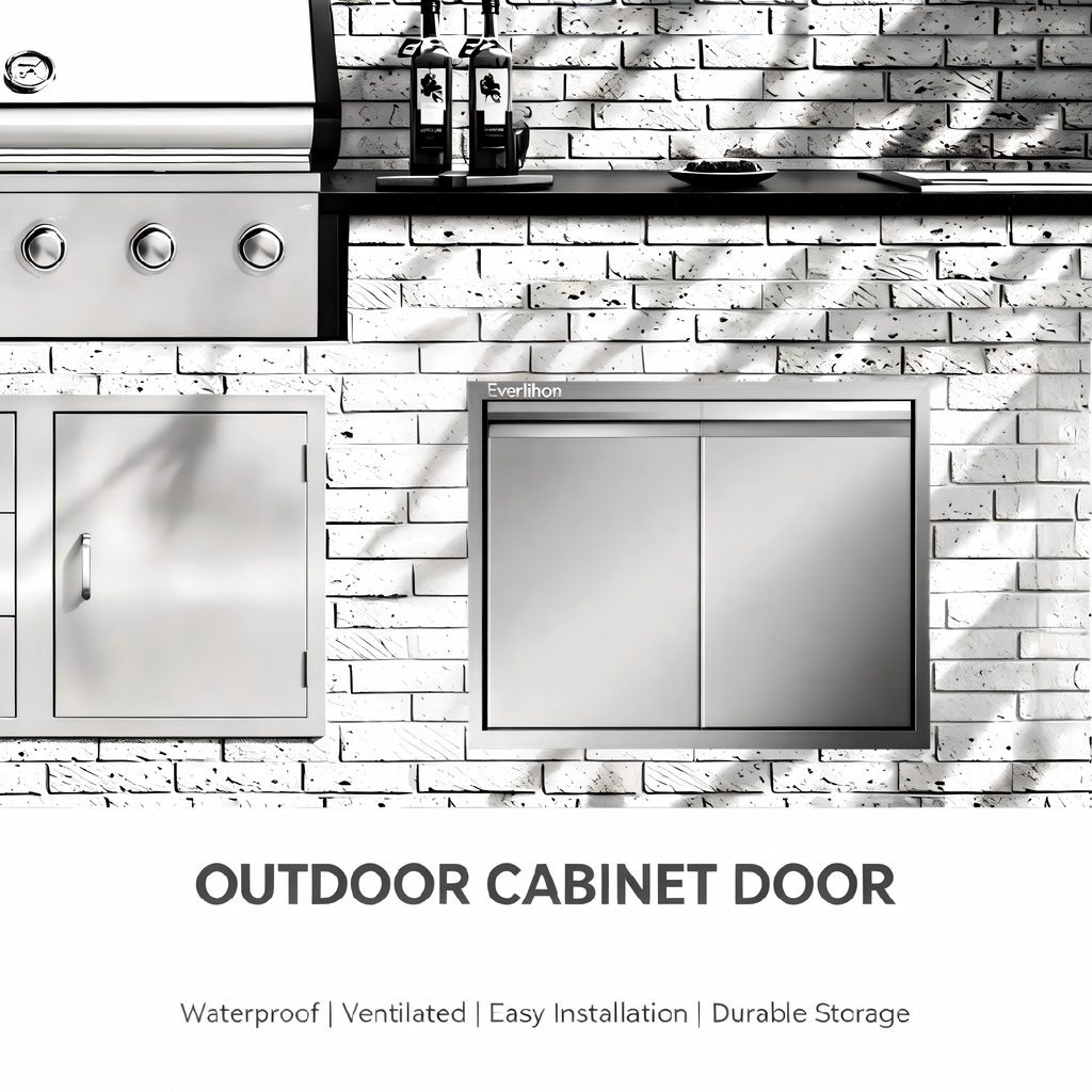 201 Stainless Steel Recessed Double BBQ Door 30 x 21 Inch, Flush Handle, Outdoor Kitchen