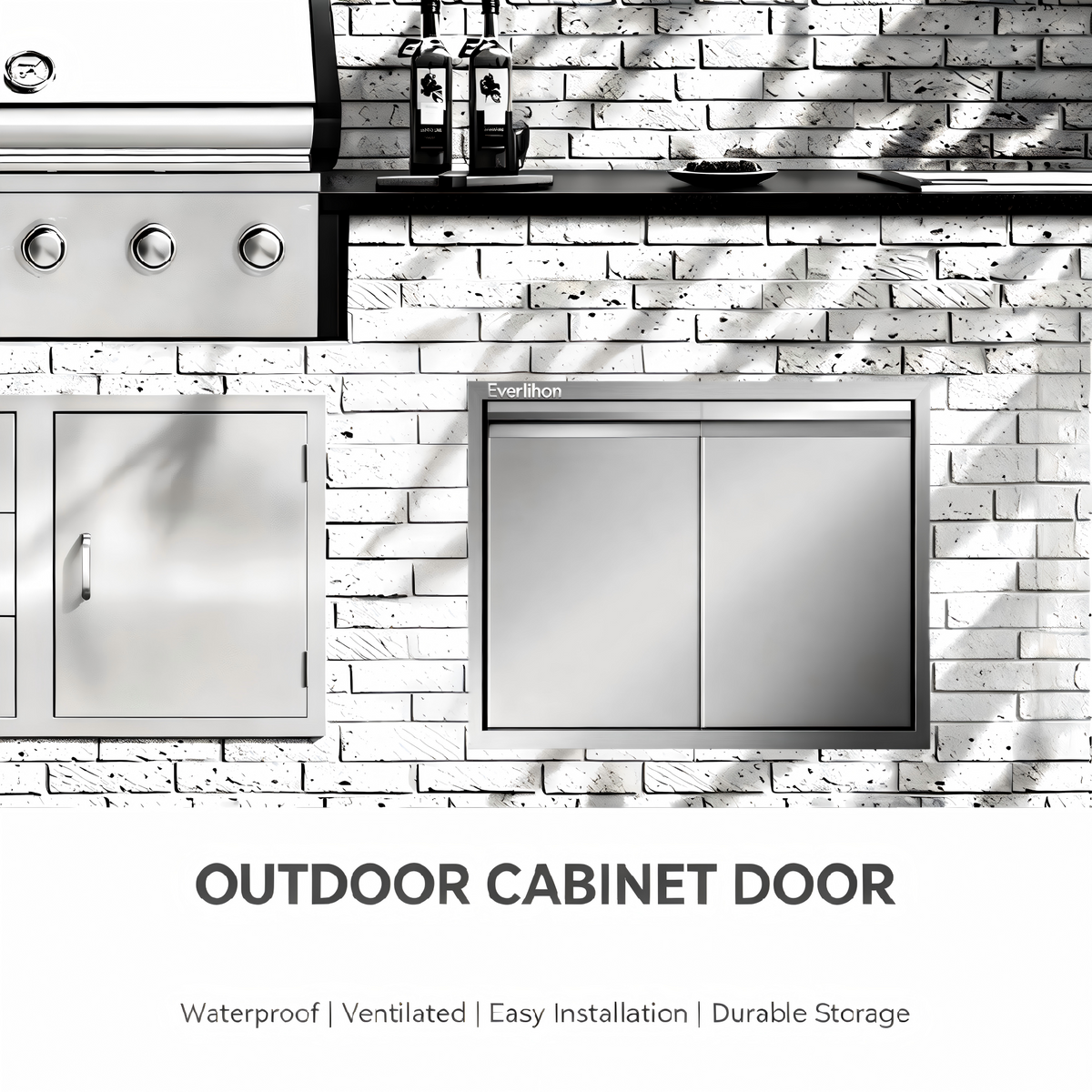201 Stainless Steel Recessed Double BBQ Door 30 x 21 Inch, Flush Handle, Outdoor Kitchen
