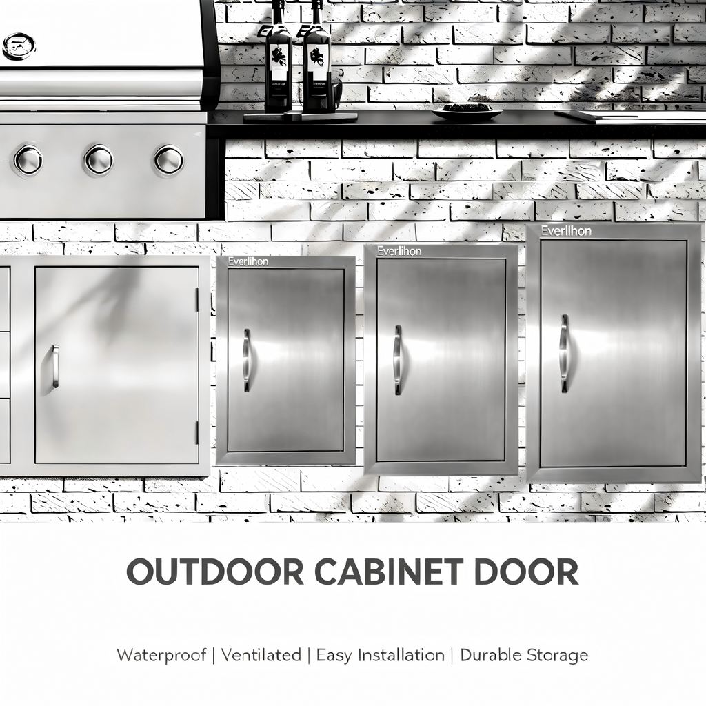 Custom-Size 304 Stainless Steel Single BBQ Door, Exposed Handle, Single-Layer Panel