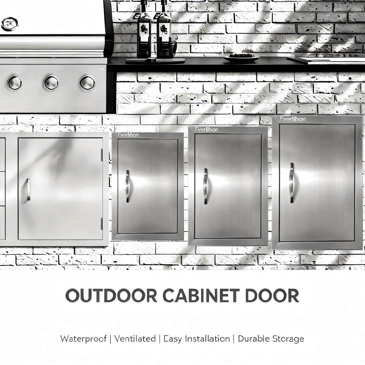 Custom-Size 304 Stainless Steel Single BBQ Door, Exposed Handle, Single-Layer Panel