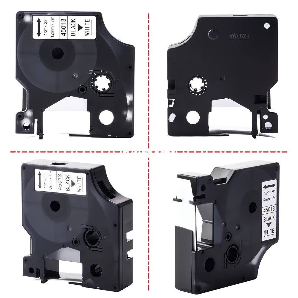 12mm D1 Label Tape, Dymo-Compatible Replacement Cartridge, Black on White