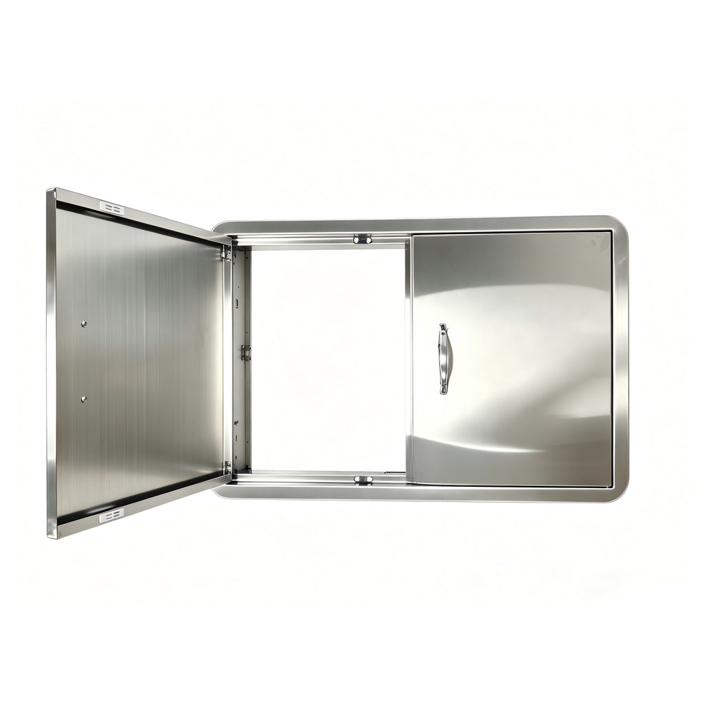 Puerta de gabinete de barbacoa semicircular para exteriores de 27.56W * 18.58H, puertas dobles de acero inoxidable