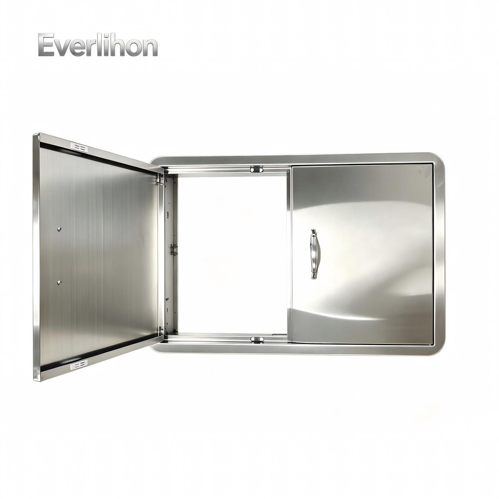 201 Stainless Steel Outdoor BBQ Door 27.56 x 18.58 Inch, Semi-Circular Frame, Drop-In