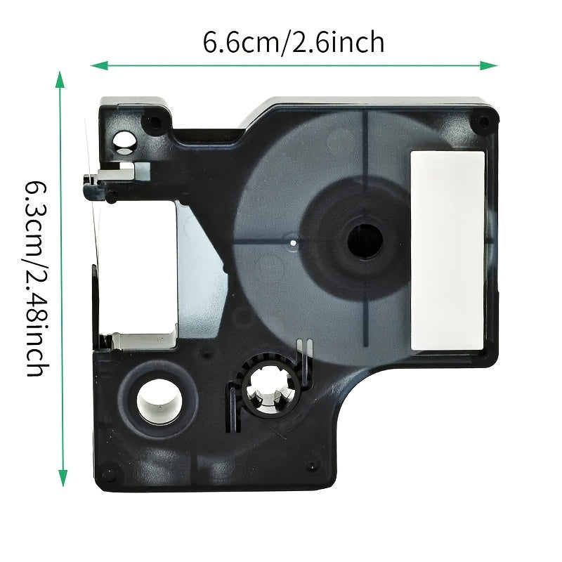 12mm D1 Label Tape, Dymo-Compatible Replacement Cartridge, Black on White